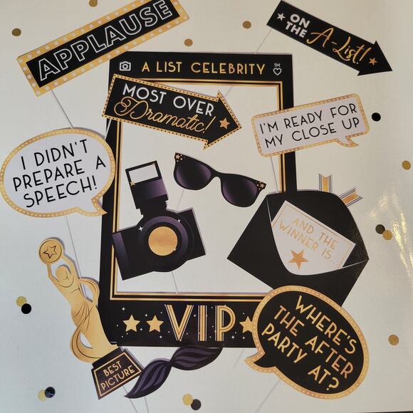 Hollywood VIP Party Photo Booth Props 12-Piece Set Black & Gold Decor Awards - Picture 4 of 13